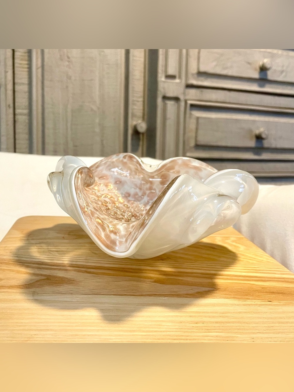 *VTG* Italian Murano Art Glass Bowl/Ashtray - 7.5” - Organic Freeform-Advertine